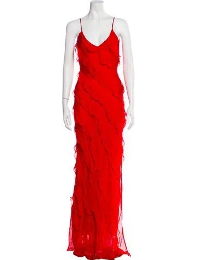 Pre-owned Rat & Boa V-neck Long Dress In Red