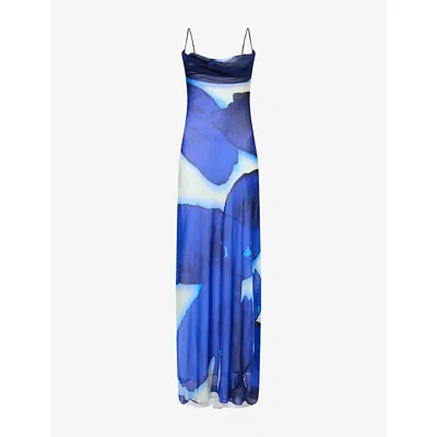 Rat And Boa Womens Aralia Printed Tulle Maxi Dress Blue Multi Xxs