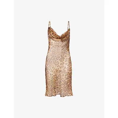 Rat And Boa Womens  Valentina Leopard Silk Mini Dress In Brown