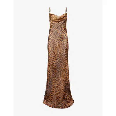 Rat And Boa Womens  Valentina Printed Silk Maxi Dress In Brown