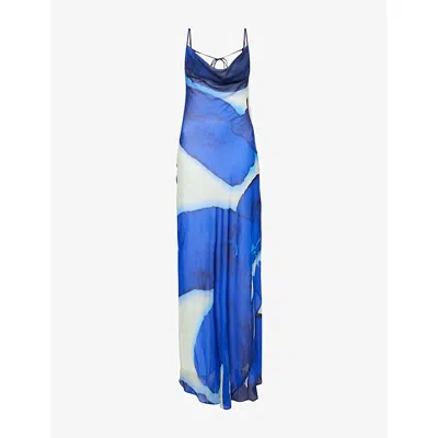 Rat And Boa Womens Green Aralia Printed Sheer Maxi Dress In Blue