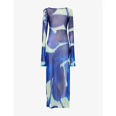 Rat And Boa Womens Green Santino Long-sleeve Stretch-mesh Maxi Dress In Blue