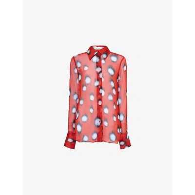 Rat And Boa Womens Multi Adah Printed Sheer Shirt Xs In Red