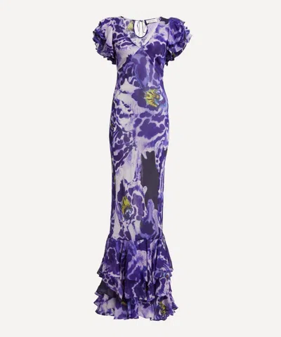 Rat & Boa Women's Lucille Blue Iris Orchid Ruffle Maxi Dress