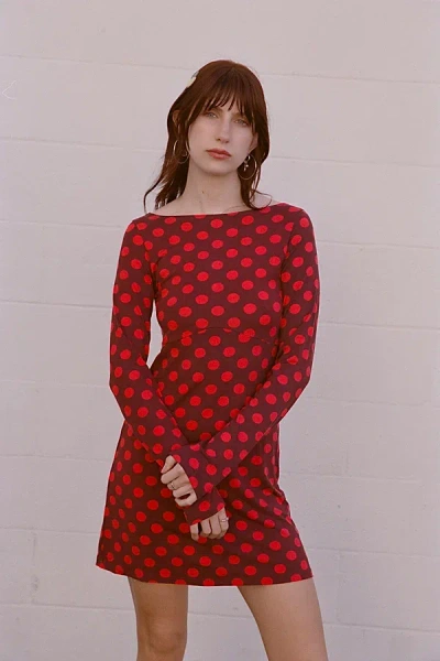 Rat Boi Boatneck Mini Dress In Scarlet Dot, Women's At Urban Outfitters In Red