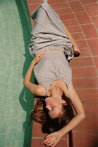 Rat Boi Keyhole Gingham Cami In Sky Gingham, Women's At Urban Outfitters In Blue