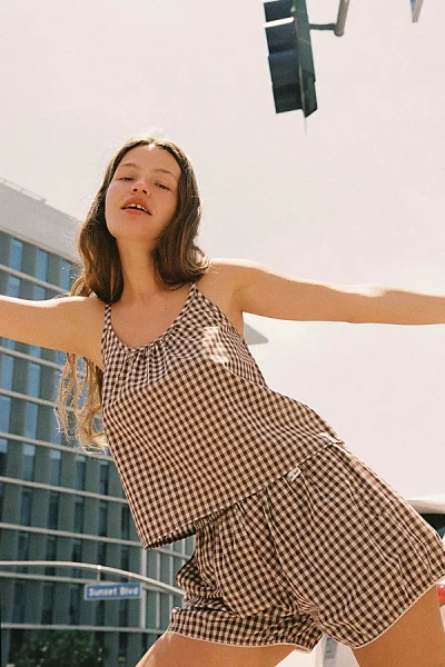 Rat Boi Keyhole Gingham Cami In Teddy Gingham, Women's At Urban Outfitters In Brown