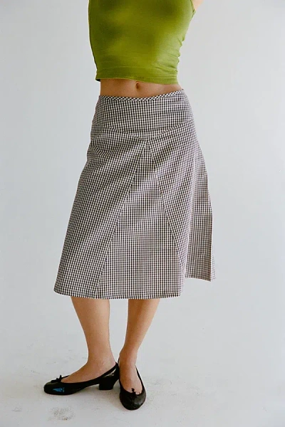 Rat Boi Keyhole Midi Skirt In Navy Gingham, Women's At Urban Outfitters In Gray