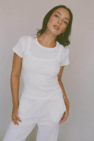 Rat Boi Square Neck Pointelle Cami In Swan, Women's At Urban Outfitters In White