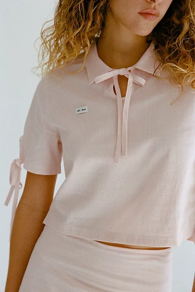 Rat Boi Tie Polo Top In Blush Stripe, Women's At Urban Outfitters In Pink