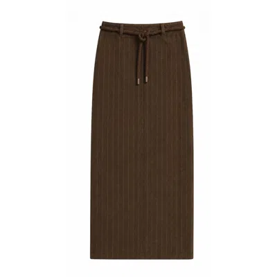 Rave On Trend Women's Belted Pinstripe Skirt - Brown