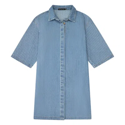 Rave On Trend Women's Blue Denim Pinstripe Dress - Regular