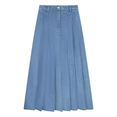 Rave On Trend Women's Blue Pleated Denim Skirt