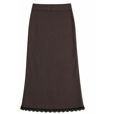 Rave On Trend Women's Grey Lace Trim Skirt In Brown