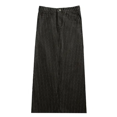 Rave On Trend Women's Grey Pinstripe Denim Skirt In Gray In Black
