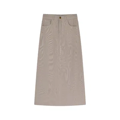 Rave On Trend Women's Neutrals Tan Pinstripe Denim Skirt In Gray