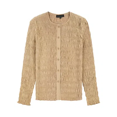 Rave On Trend Women's Ruched Button-down Top - Neutrals In Brown