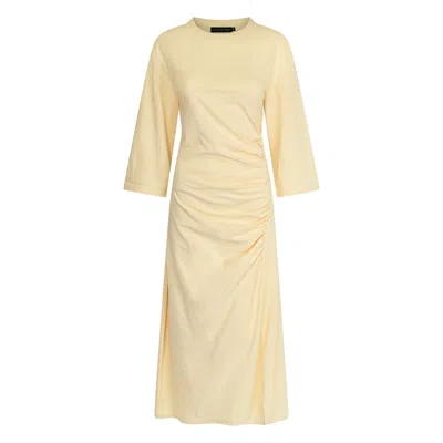 Rave On Trend Women's Ruched Cotton T-shirt Dress - Yellow