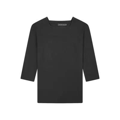 Rave On Trend Women's Square Neck Ribbed Tee - Black