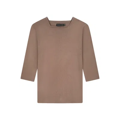 Rave On Trend Women's Square Neck Ribbed Tee - Chocolate Brown