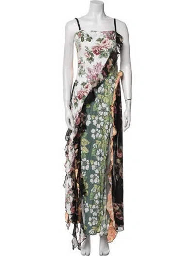 Pre-owned Rave Review Floral Print Long Dress In Green
