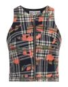 Rave Review Jossi Cropped Printed Checked Wool Top In Navy Blue