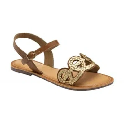 Ravel Lauder Flat Sandals In Tan & Gold Leather In Neutrals