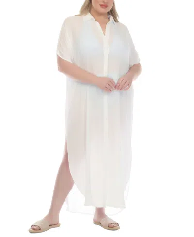 Raviya Plus Size Button-front Cover-up Maxi Dress In White