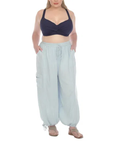 Raviya Plus Size Cotton Cover-up Parachute Pants In Chambray
