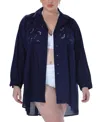 Raviya Plus Size Cotton Eyelet Button-front Cover-up Dress In Navy