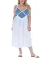Raviya Plus Size Crochet Flounce-hem Midi Dress In White,blue