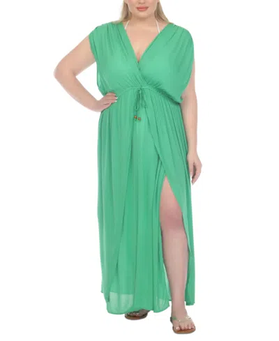 Raviya Plus Size Front Slit Cover-up Maxi Dress In Green