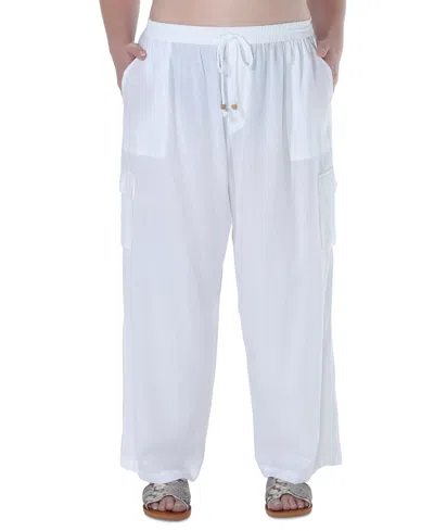 Raviya Plus Size High Rise Pull-on Cover-up Cargo Pants In White
