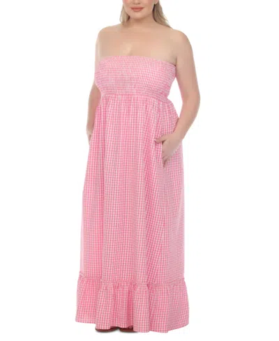 Raviya Plus Size Strapless Gingham Cotton Cover Up Maxi Dress In Pink