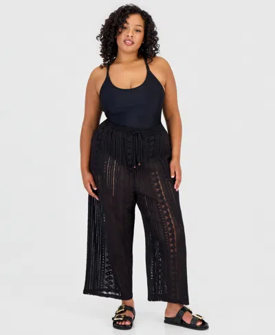 Raviya Plus Size Swim Cover-up Cargo Pants In Black