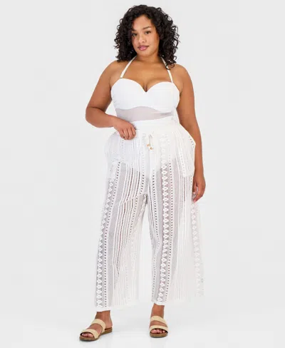 Raviya Plus Size Swim Cover-up Cargo Pants In White