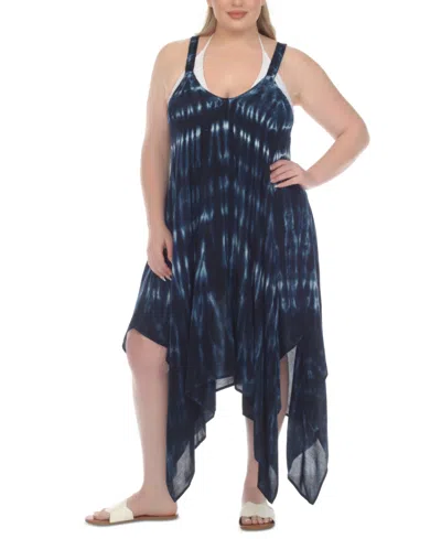 Raviya Plus Size Tie-dyed Handkerchief Cover-up Midi Dress In Blue Ripple