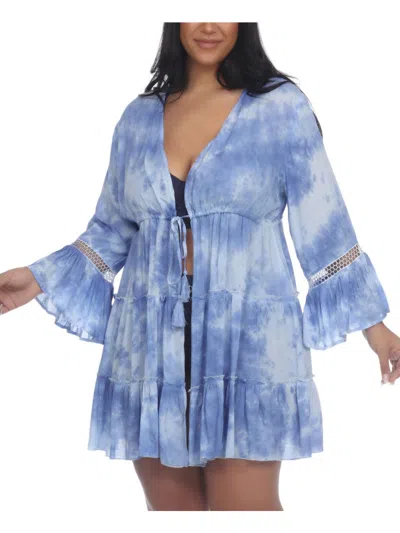 Raviya Plus Womens Tie-dye Kimono Cover-up In Blue