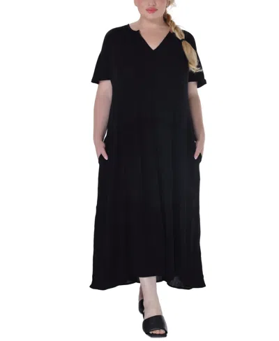 Raviya Ravyia Plus Size Short-sleeve Textured Cover-up Dress In Black
