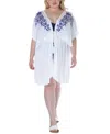 Raviya Ravyia Plus Size Tie-waist Embroidered Cover-up Dress In White