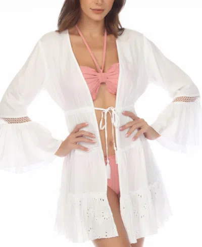 Raviya Women's Lace-inset Tie-front Tiered Swim Cover-up In White