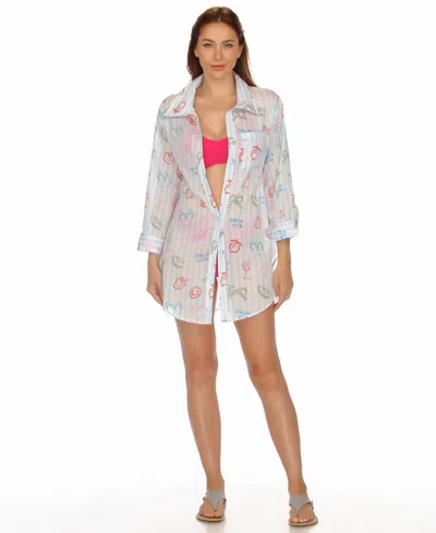 Raviya Women's Printed Button-down Swim Cover Up Shirt In Blue
