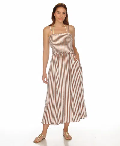 Raviya Women's Striped Smocked Midi Swim Dress In Brown