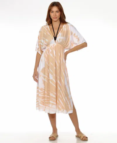 Raviya Women's Tie-dyed Braid-trim V-neck Cover-up Dress In Neutral