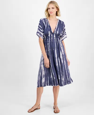 Raviya Ravyia Plus Size Tie-dyed Cover-up Dress In Navy Tie Dye