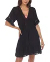 Raviya Women's V-neck Short-sleeve Lace-trim Dress Cover-up In Black