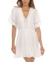 Raviya Women's V-neck Short-sleeve Lace-trim Dress Cover-up In White