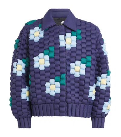 Raxxy 3d Down-filled Floral Puffer Jacket In Blue