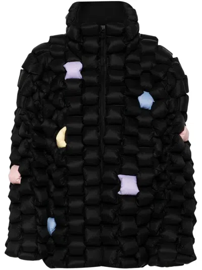 Raxxy Black Down Jacket With 3d Woven Padded Design