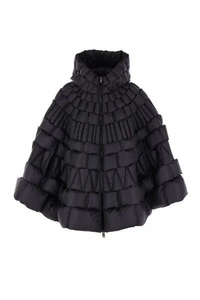 Raxxy Hooded Cape In Black Polyamide